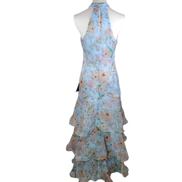 Lulus Forever Exceptional Light Blue Floral Halter Organza Maxi Dress Size M - Picture 5 of 8